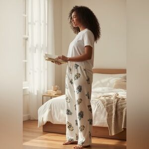 Women's cream and pastel labubu cozy Printed Pajama Pants